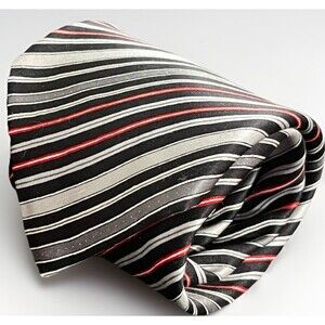 Stefano Ricci Silk Tie Black Silver Red Stripe Made in Italy Luxury Designer